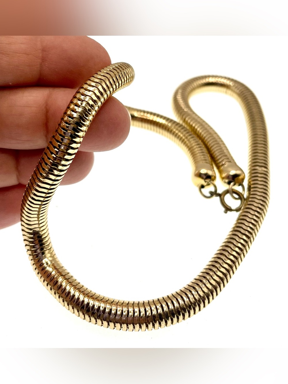 Vintage Gold Tone Wide Snake Chain Necklace 20” Bold Statement Minimalist 90s